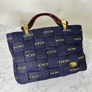 Creazion by Alma Made in ItalyNavy Blue and Gold Woven Purse W/ Lucite Handle